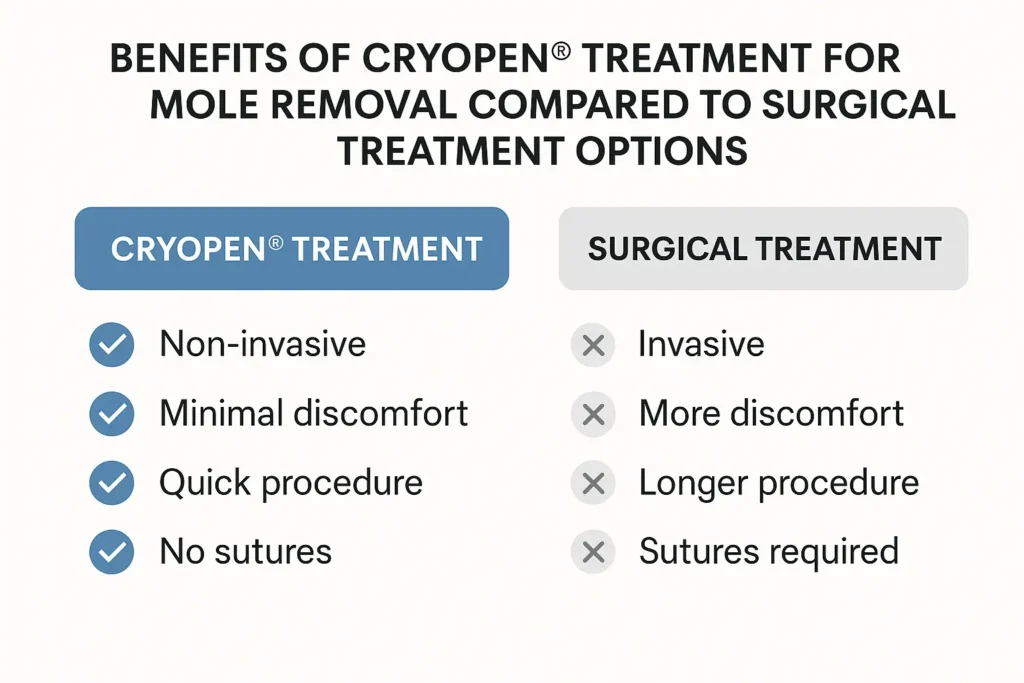 Table to show the benefits of getting moles removed Hampton from LA LIPO