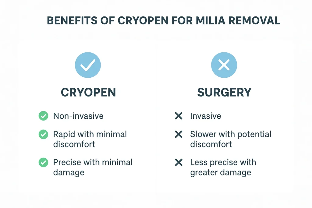 Benefits of cryopen for milia removal Hampton compared to surgical treatments.