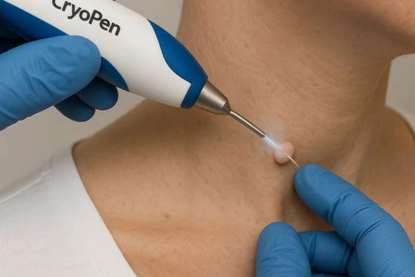 Person receiving cryotherapy Hampton for skin tag removal