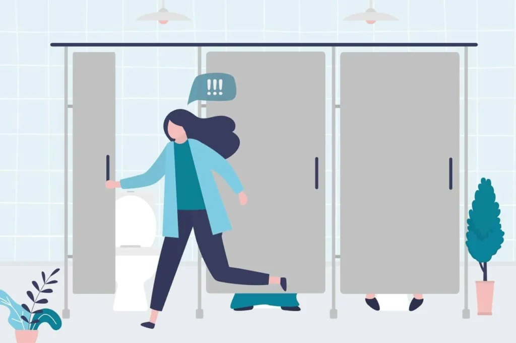 graphic of Urine incontinence Hampton woman running to the toilet.